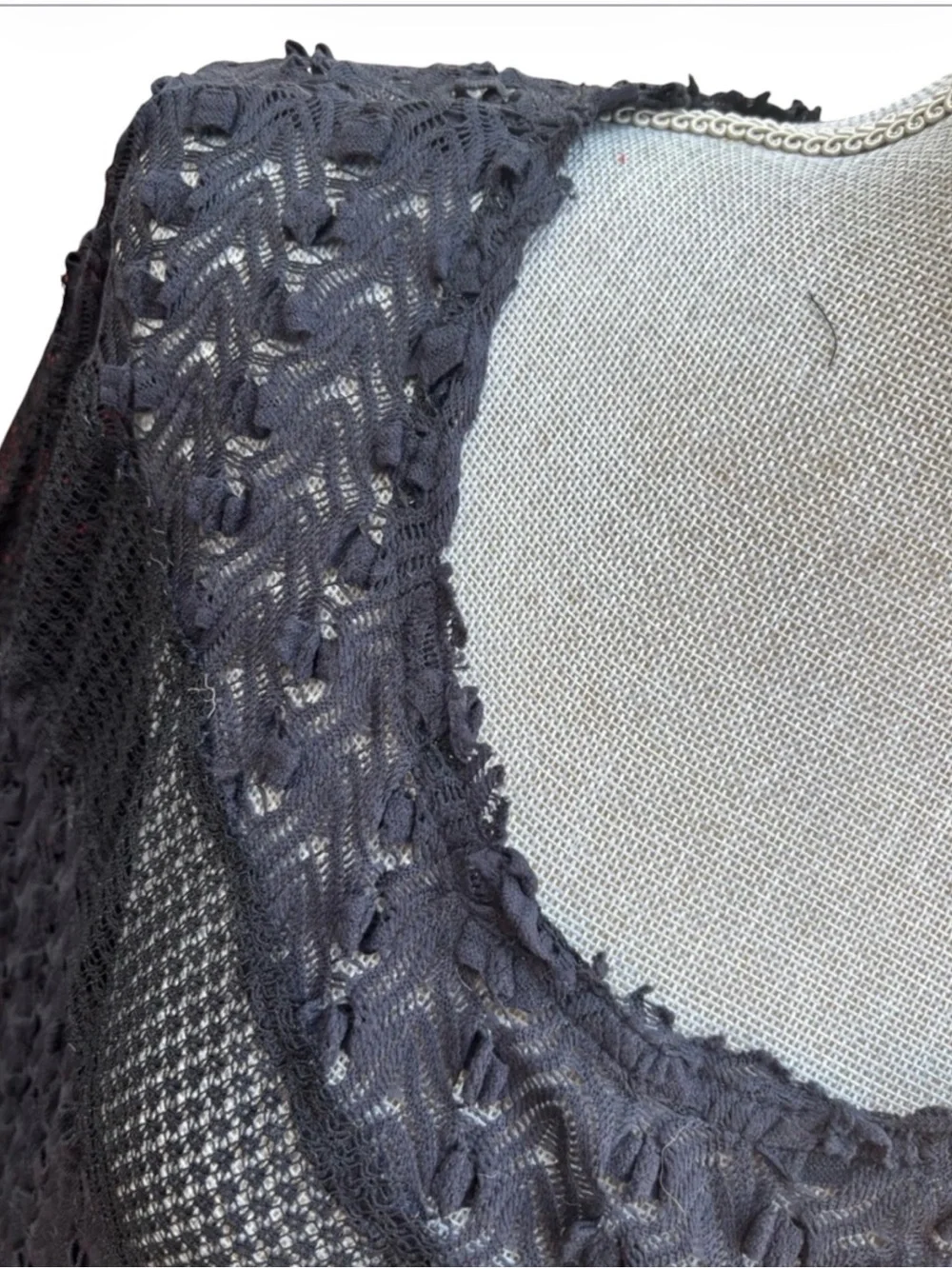 Free People Black Sheer Lace Mesh Top Boho Textured Top S Goth Emo Edgy Boho